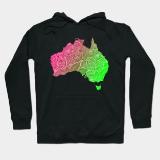 Colorful mandala art map of Australia with text in pink and green Hoodie